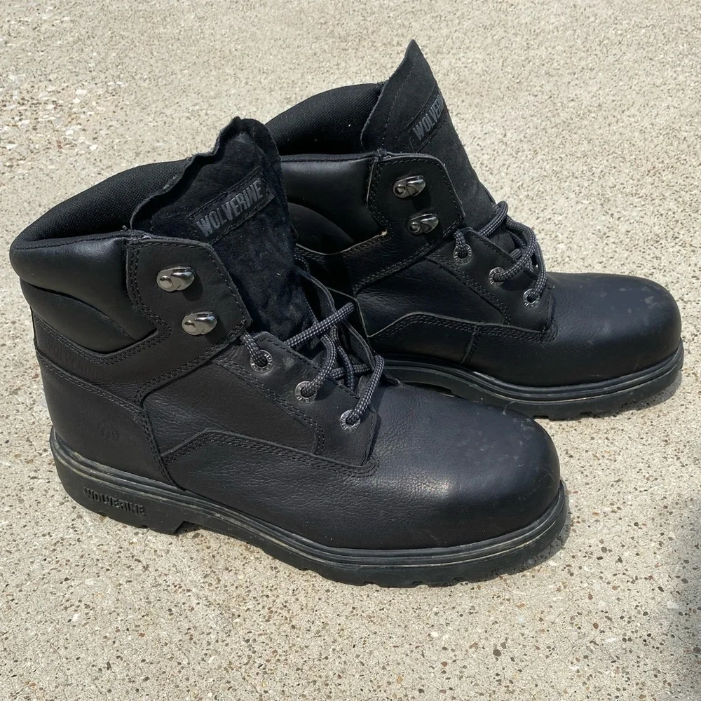 WOLVERINE~#W08167~MEN’S~BLACK~ LEATHER~STEEL TOE BOOTS~SLIP & OIL RESISTANT~G22​